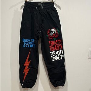 Tenacity streetwear Black Graphic Sweatpants unisex adult size xs new